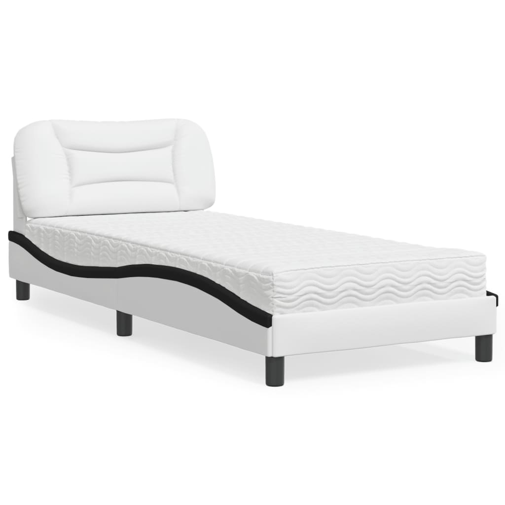 Bed met matras kunstleer wit en zwart 90x190 cm Bedden & bedframes | Creëer jouw Trendy Thuis | Gratis bezorgd & Retour | Trendy.nl