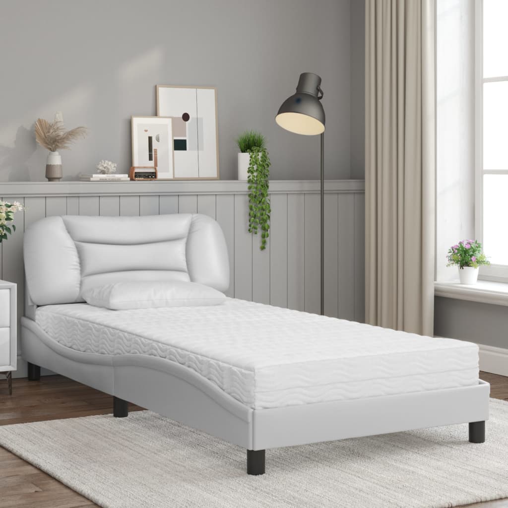 Bed met matras kunstleer wit 100x200 cm Bedden & bedframes | Creëer jouw Trendy Thuis | Gratis bezorgd & Retour | Trendy.nl