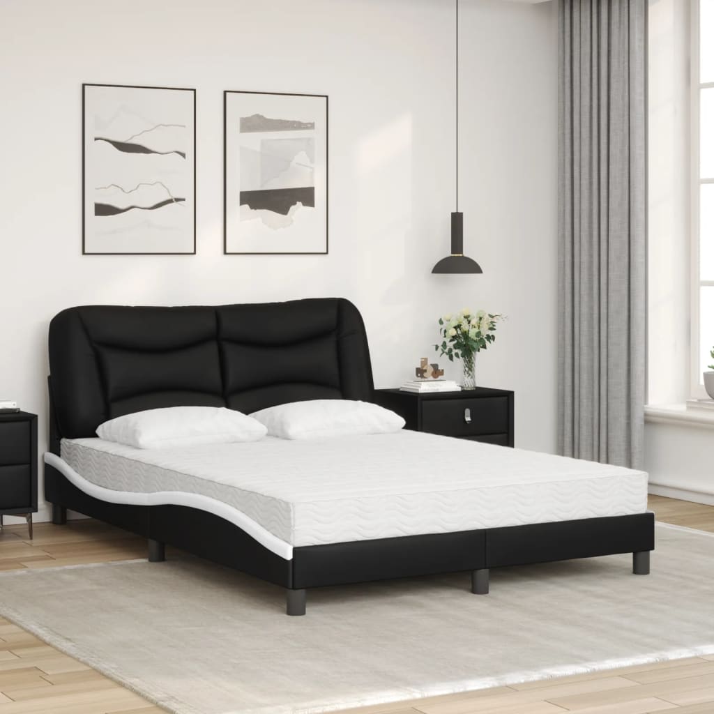 Bed met matras kunstleer zwart en wit 140x190 cm Bedden & bedframes | Creëer jouw Trendy Thuis | Gratis bezorgd & Retour | Trendy.nl