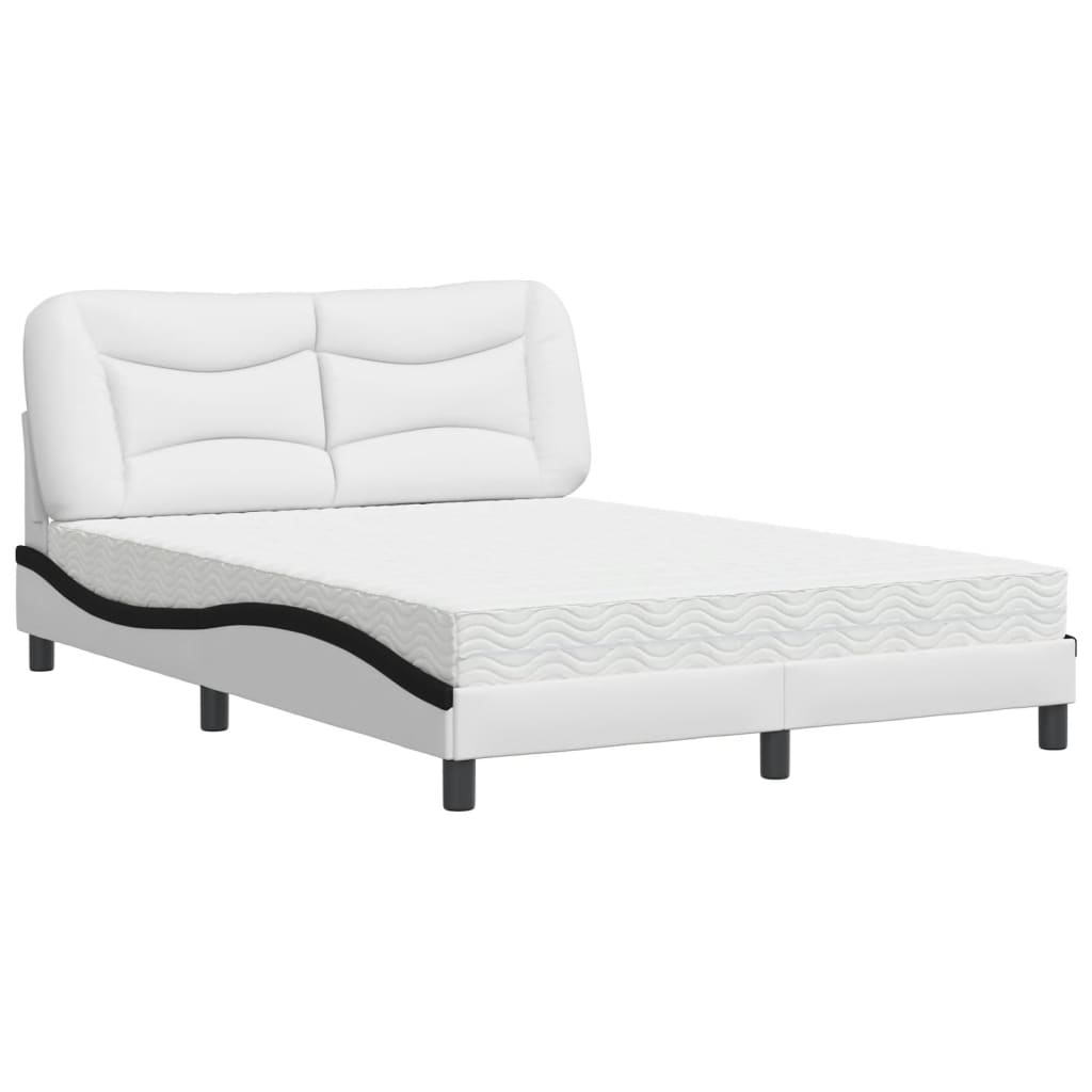 Bed met matras kunstleer wit en zwart 140x190 cm