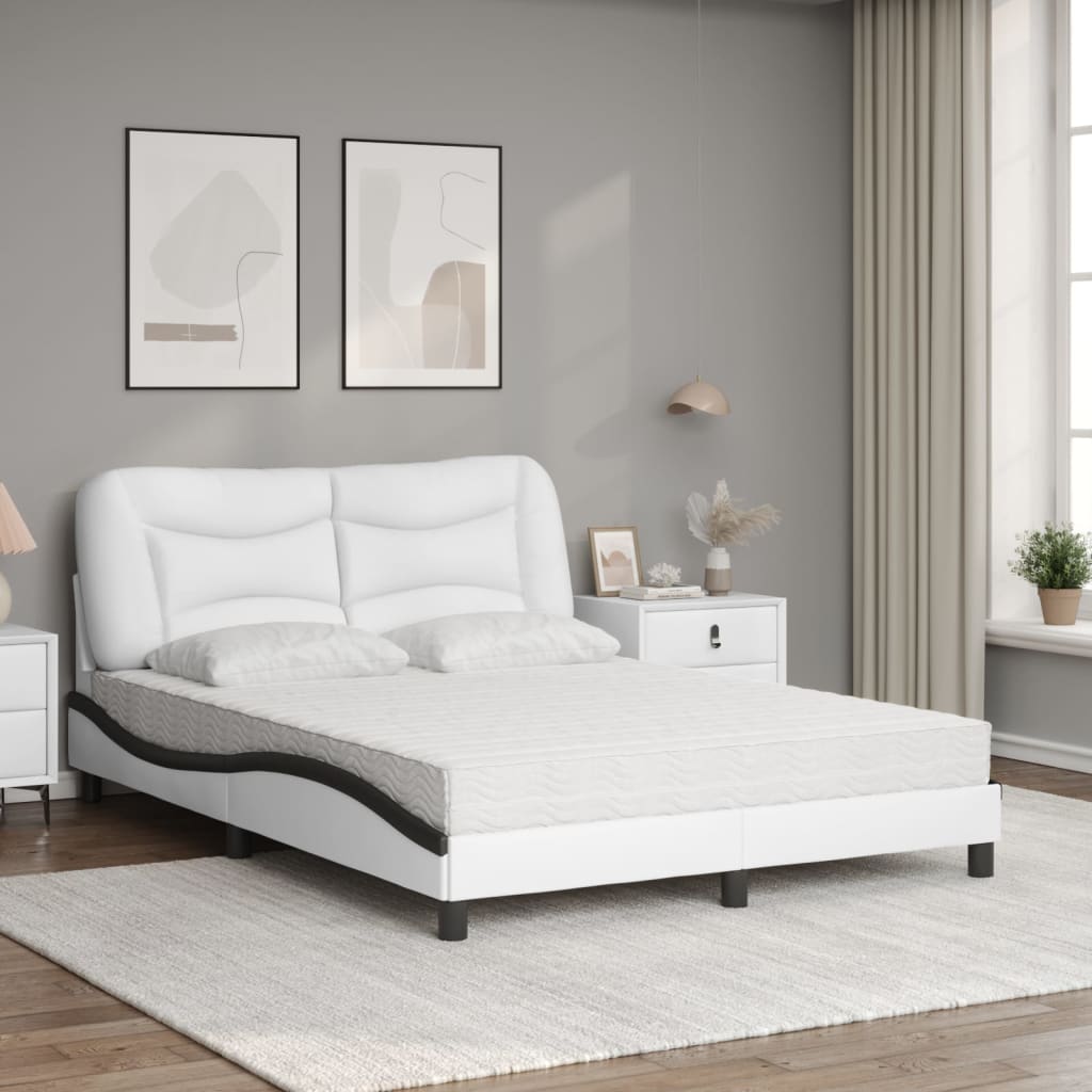 Bed met matras kunstleer wit en zwart 140x190 cm