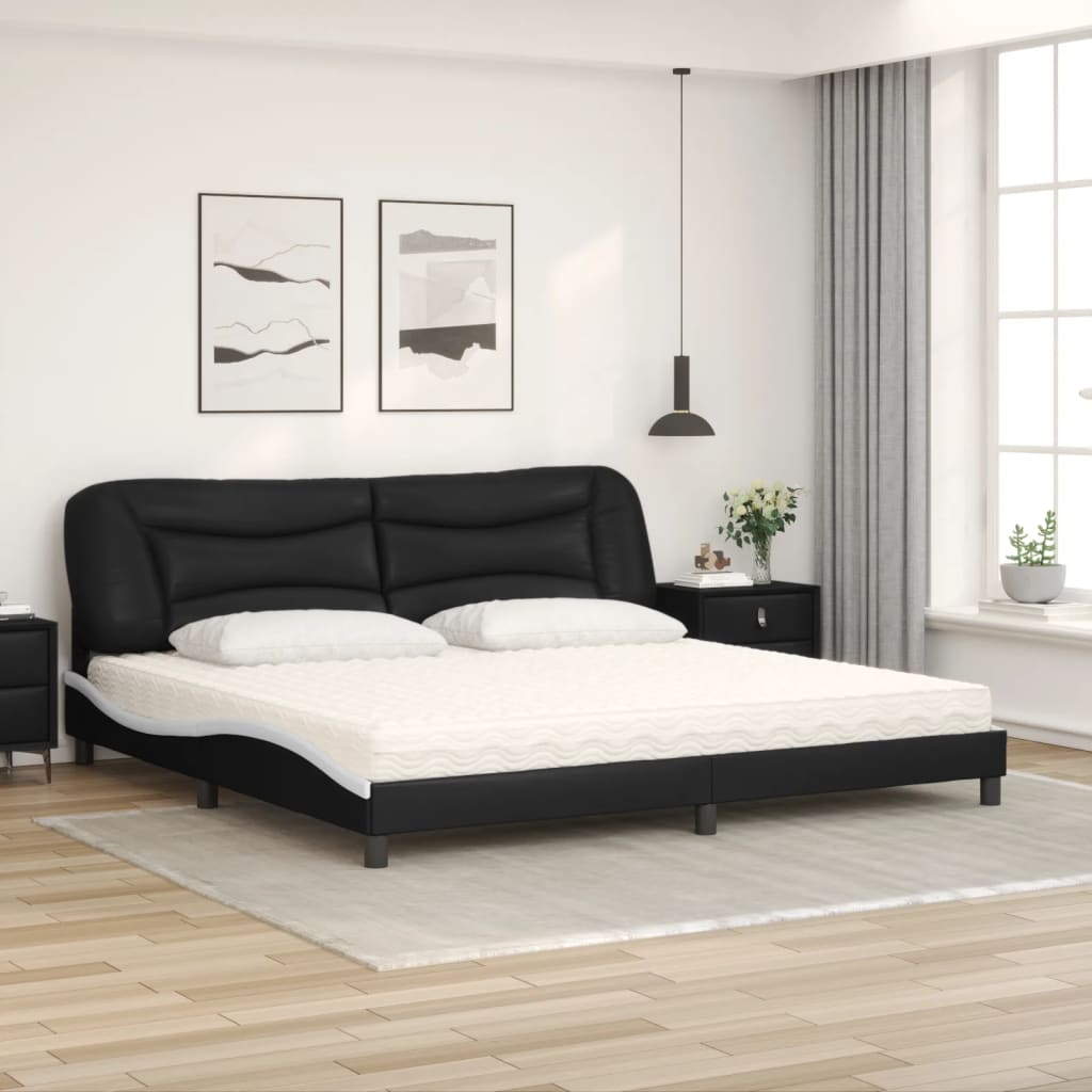 Bed met matras kunstleer zwart en wit 200x200 cm