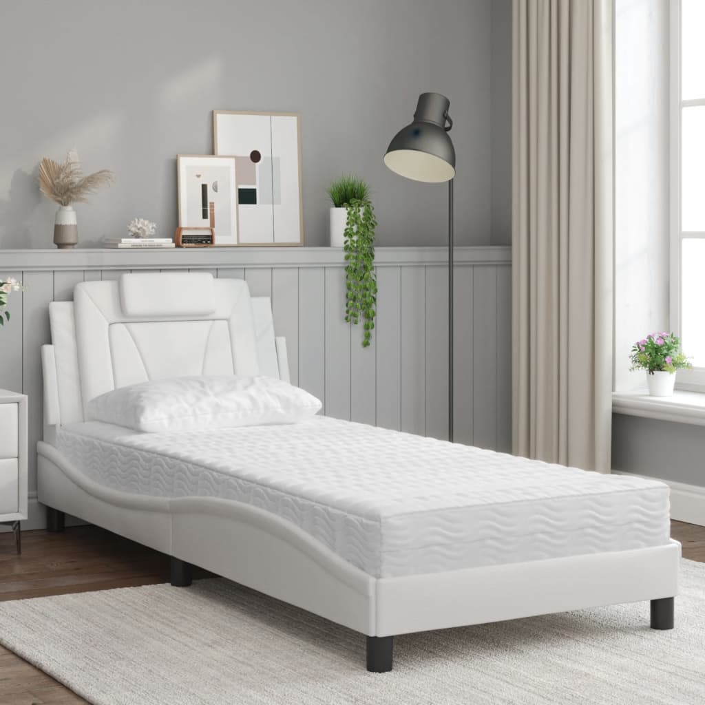 Bed met matras kunstleer wit 90x190 cm Bedden & bedframes | Creëer jouw Trendy Thuis | Gratis bezorgd & Retour | Trendy.nl