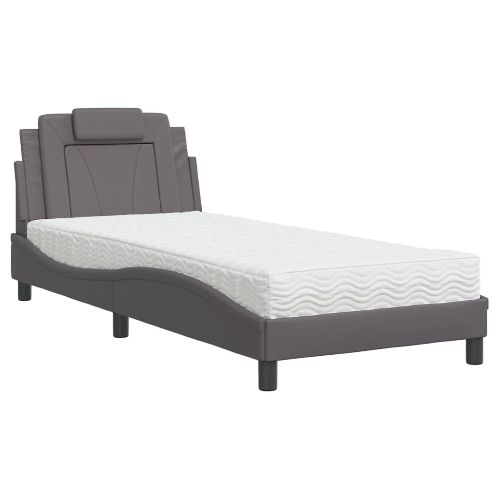 Bed met matras kunstleer grijs 90x190 cm