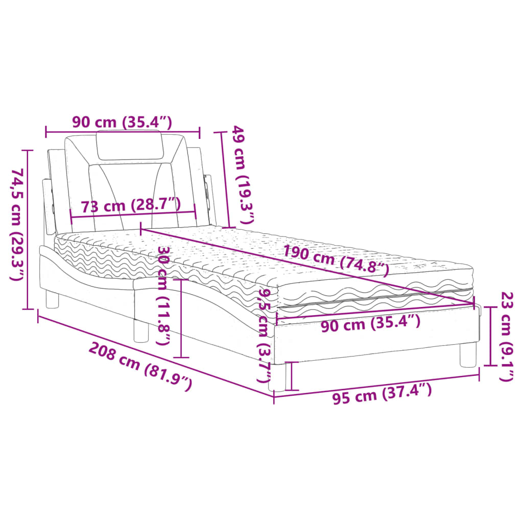 Bed met matras kunstleer grijs 90x190 cm