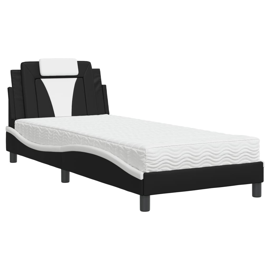 Bed met matras kunstleer zwart en wit 90x190 cm Bedden & bedframes | Creëer jouw Trendy Thuis | Gratis bezorgd & Retour | Trendy.nl