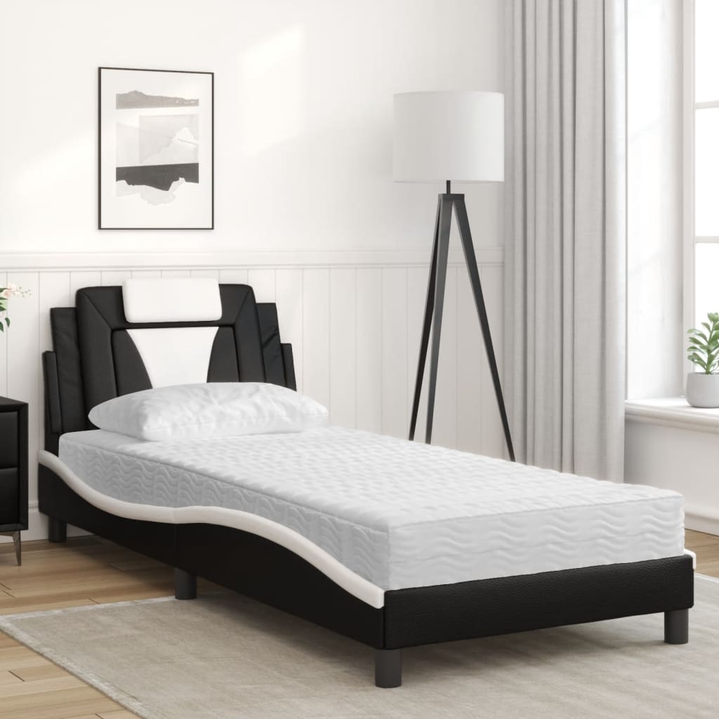 Bed met matras kunstleer zwart en wit 90x190 cm Bedden & bedframes | Creëer jouw Trendy Thuis | Gratis bezorgd & Retour | Trendy.nl