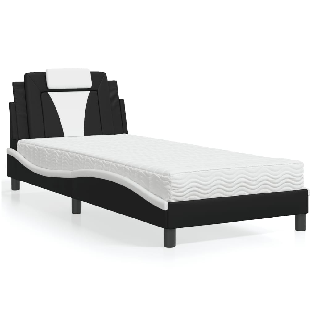 Bed met matras kunstleer zwart en wit 90x190 cm Bedden & bedframes | Creëer jouw Trendy Thuis | Gratis bezorgd & Retour | Trendy.nl