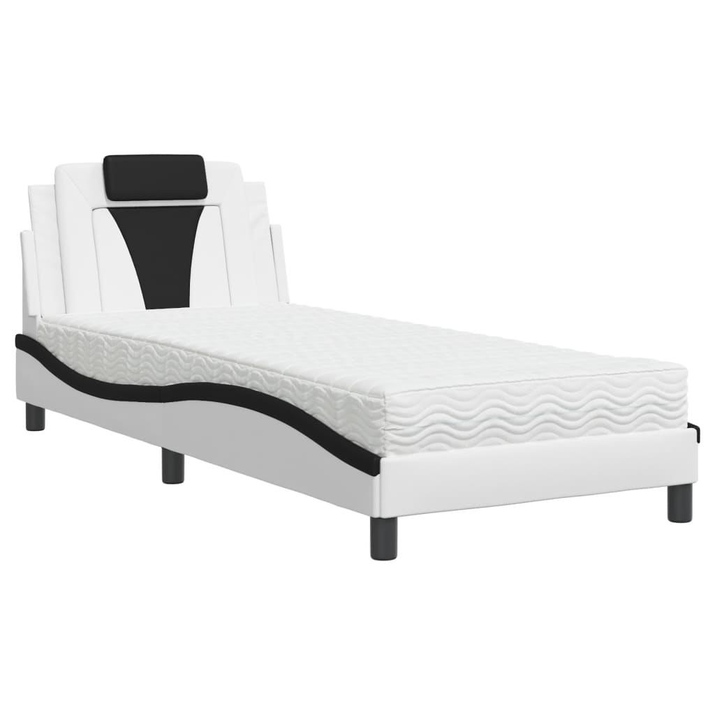 Bed met matras kunstleer wit en zwart 90x190 cm