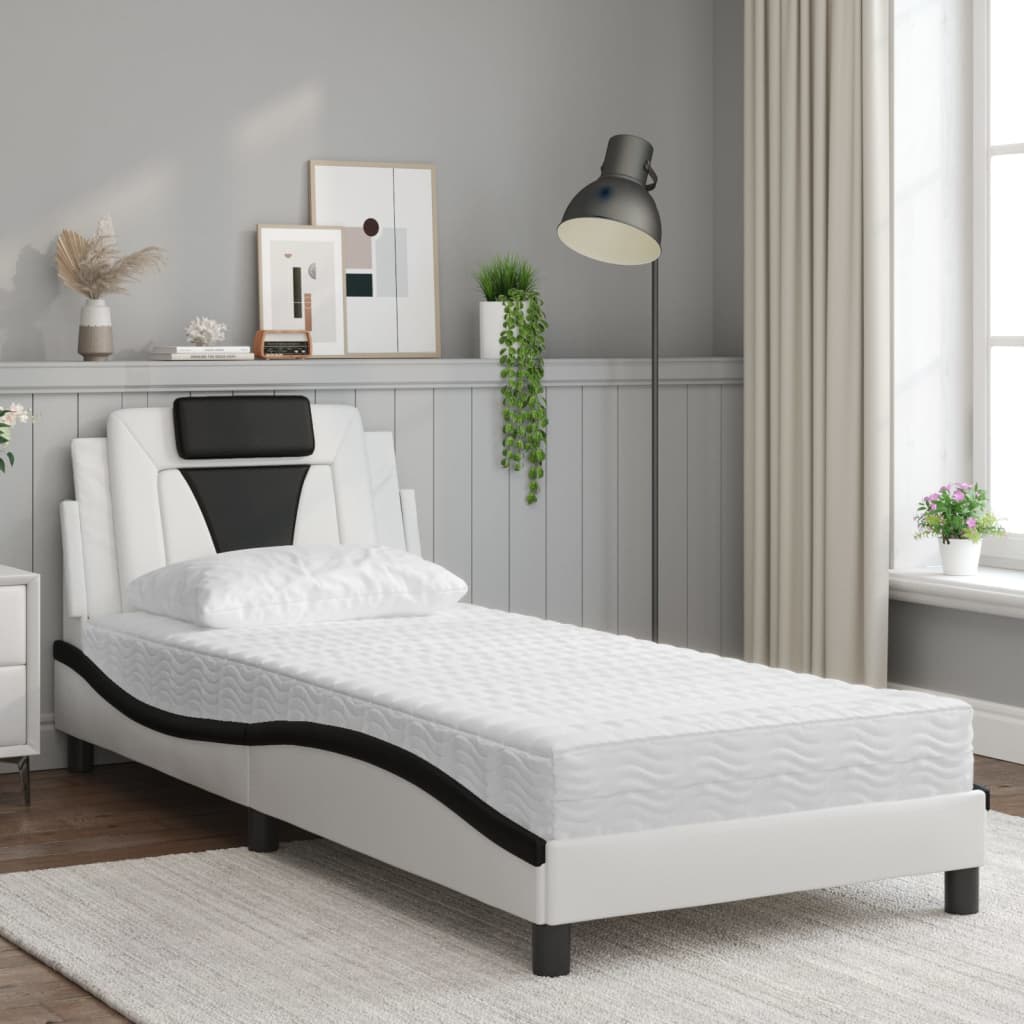 Bed met matras kunstleer wit en zwart 90x190 cm