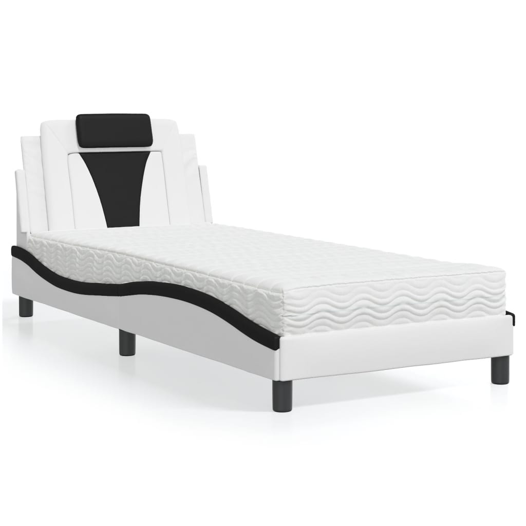 Bed met matras kunstleer wit en zwart 90x190 cm