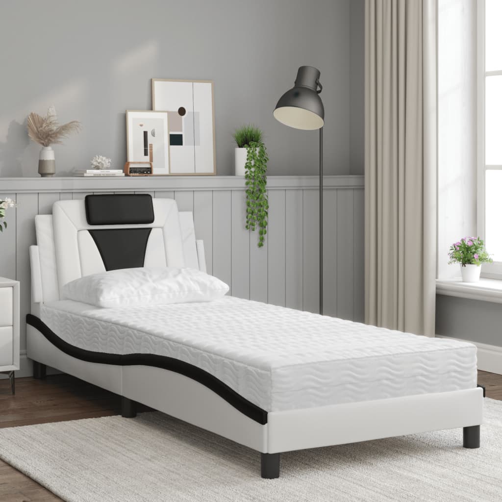 Bed met matras kunstleer zwart en wit 90x200 cm