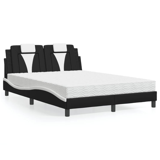 Bed met matras kunstleer zwart en wit 140x190 cm Bedden & bedframes | Creëer jouw Trendy Thuis | Gratis bezorgd & Retour | Trendy.nl