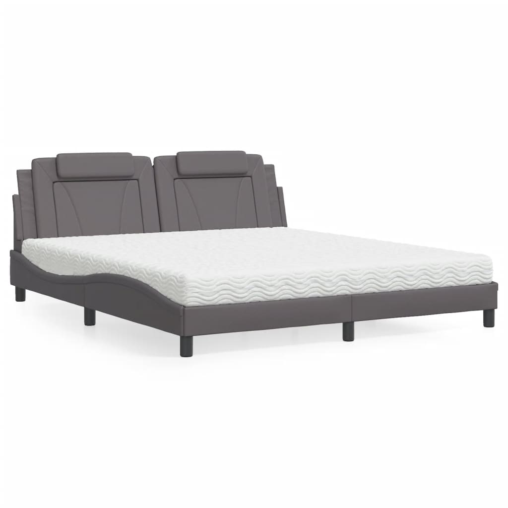 Bed met matras kunstleer grijs 180x200 cm