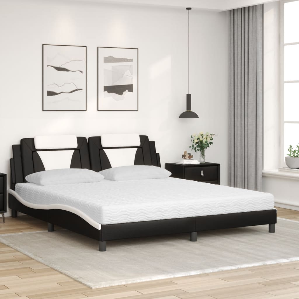 Bed met matras kunstleer zwart en wit 180x200 cm