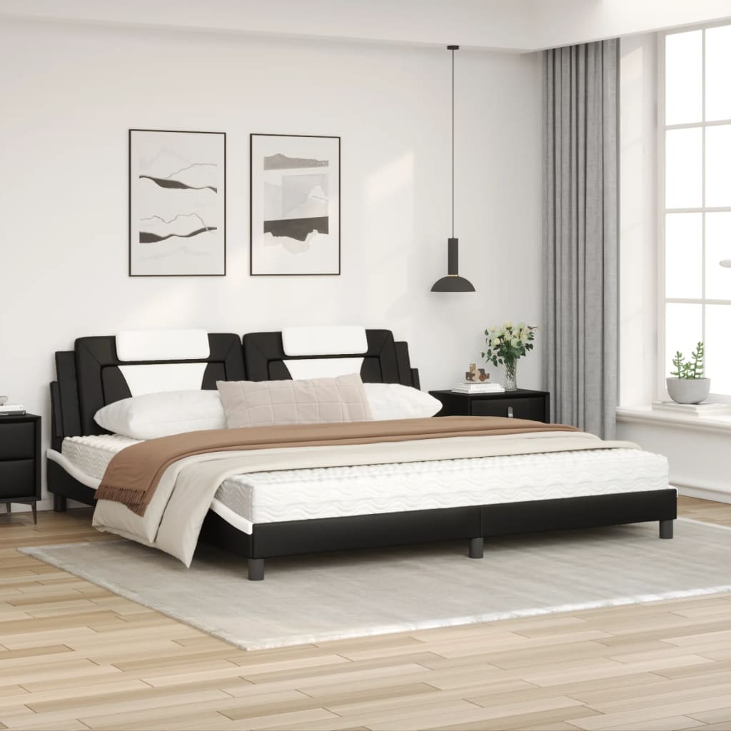 Bed met matras kunstleer zwart en wit 200x200 cm