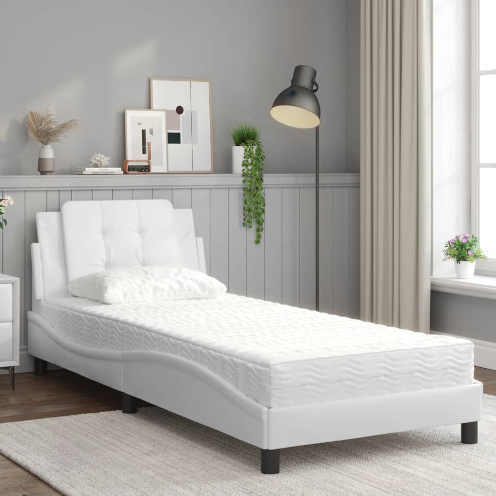 Bed met matras kunstleer wit 90x190 cm Bedden & bedframes | Creëer jouw Trendy Thuis | Gratis bezorgd & Retour | Trendy.nl