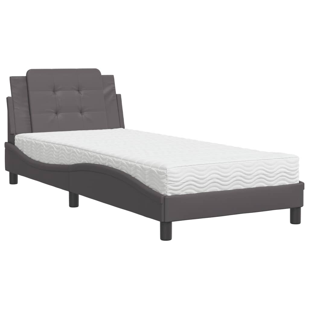 Bed met matras kunstleer grijs 90x190 cm Bedden & bedframes | Creëer jouw Trendy Thuis | Gratis bezorgd & Retour | Trendy.nl