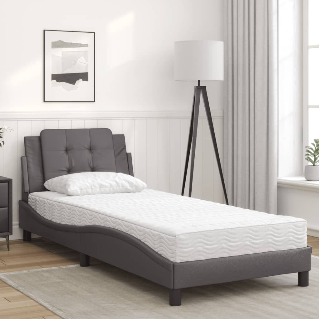 Bed met matras kunstleer grijs 90x190 cm Bedden & bedframes | Creëer jouw Trendy Thuis | Gratis bezorgd & Retour | Trendy.nl