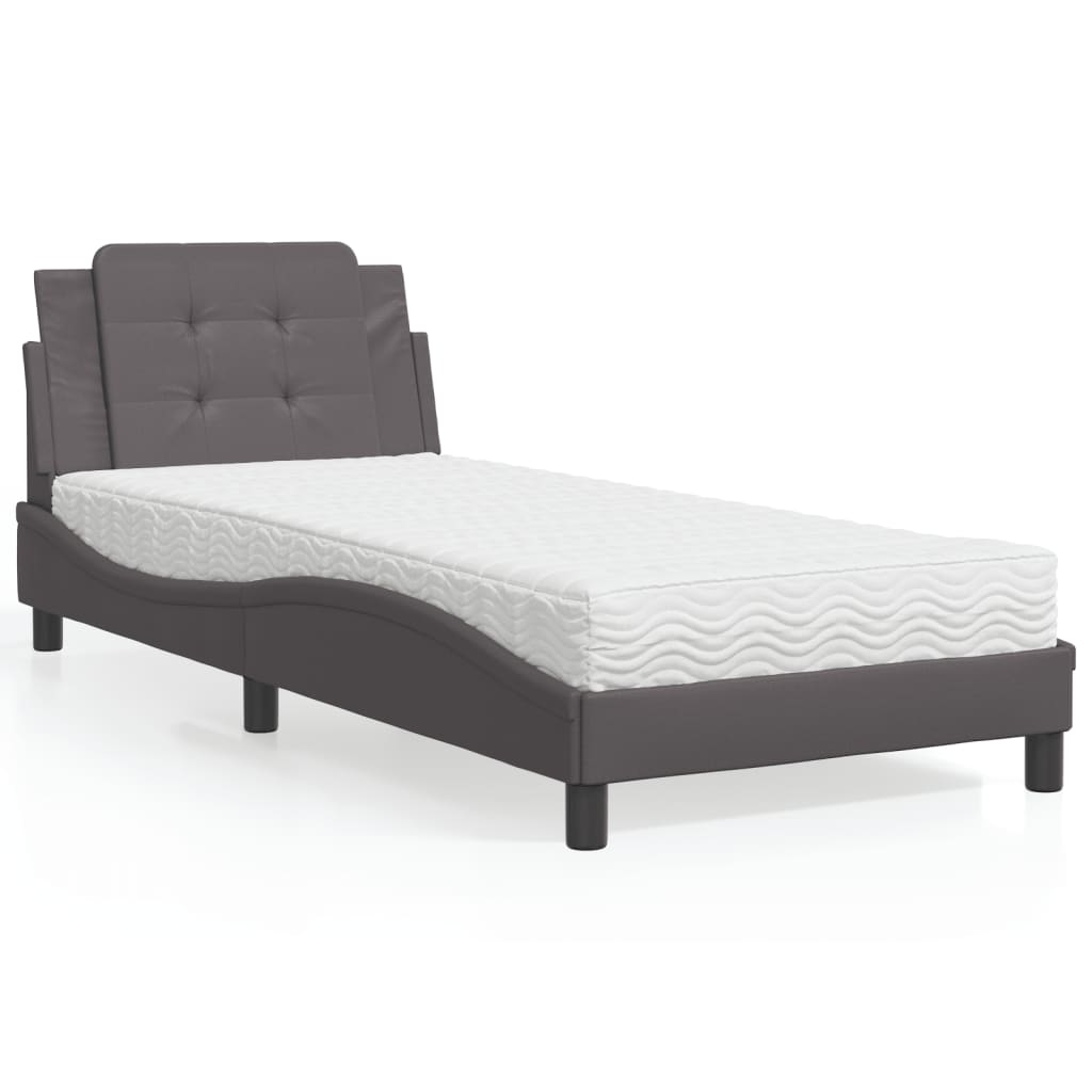 Bed met matras kunstleer grijs 90x190 cm Bedden & bedframes | Creëer jouw Trendy Thuis | Gratis bezorgd & Retour | Trendy.nl