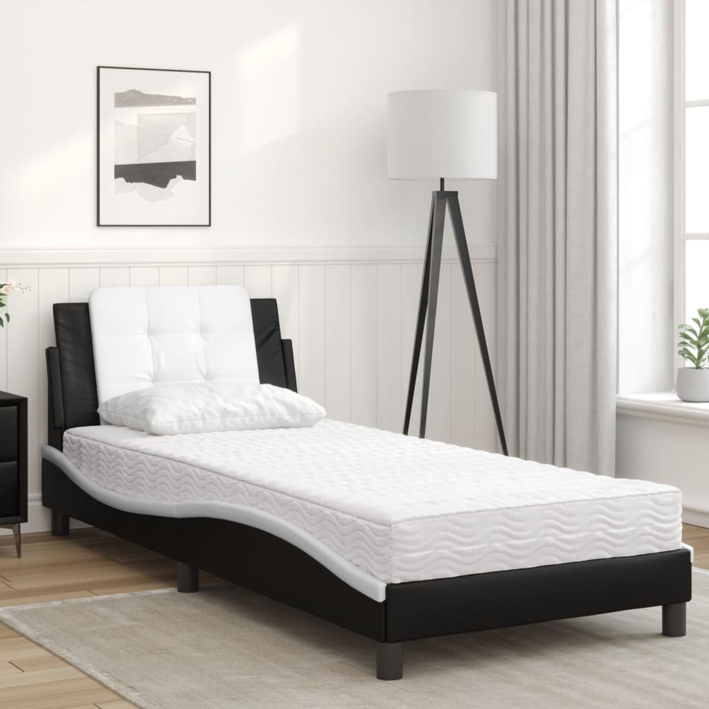 Bed met matras kunstleer zwart en wit 90x190 cm Bedden & bedframes | Creëer jouw Trendy Thuis | Gratis bezorgd & Retour | Trendy.nl