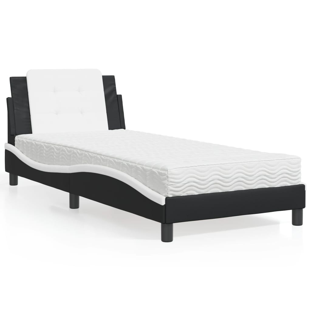 Bed met matras kunstleer zwart en wit 90x190 cm Bedden & bedframes | Creëer jouw Trendy Thuis | Gratis bezorgd & Retour | Trendy.nl