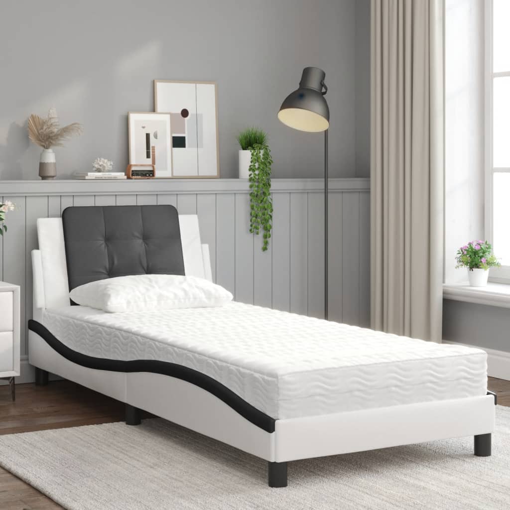 Bed met matras kunstleer wit en zwart 90x190 cm Bedden & bedframes | Creëer jouw Trendy Thuis | Gratis bezorgd & Retour | Trendy.nl