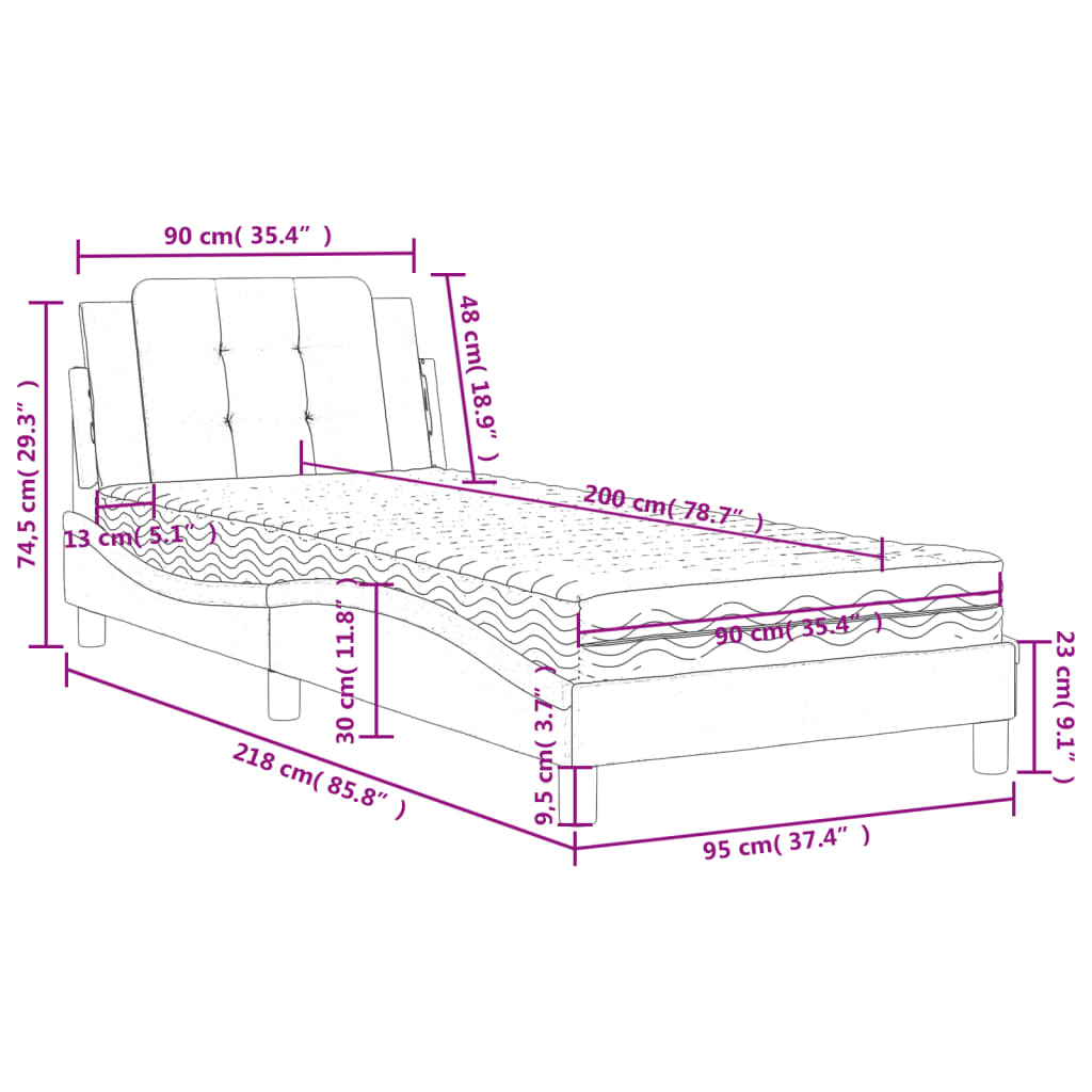 Bed met matras kunstleer grijs 90x200 cm Bedden & bedframes | Creëer jouw Trendy Thuis | Gratis bezorgd & Retour | Trendy.nl