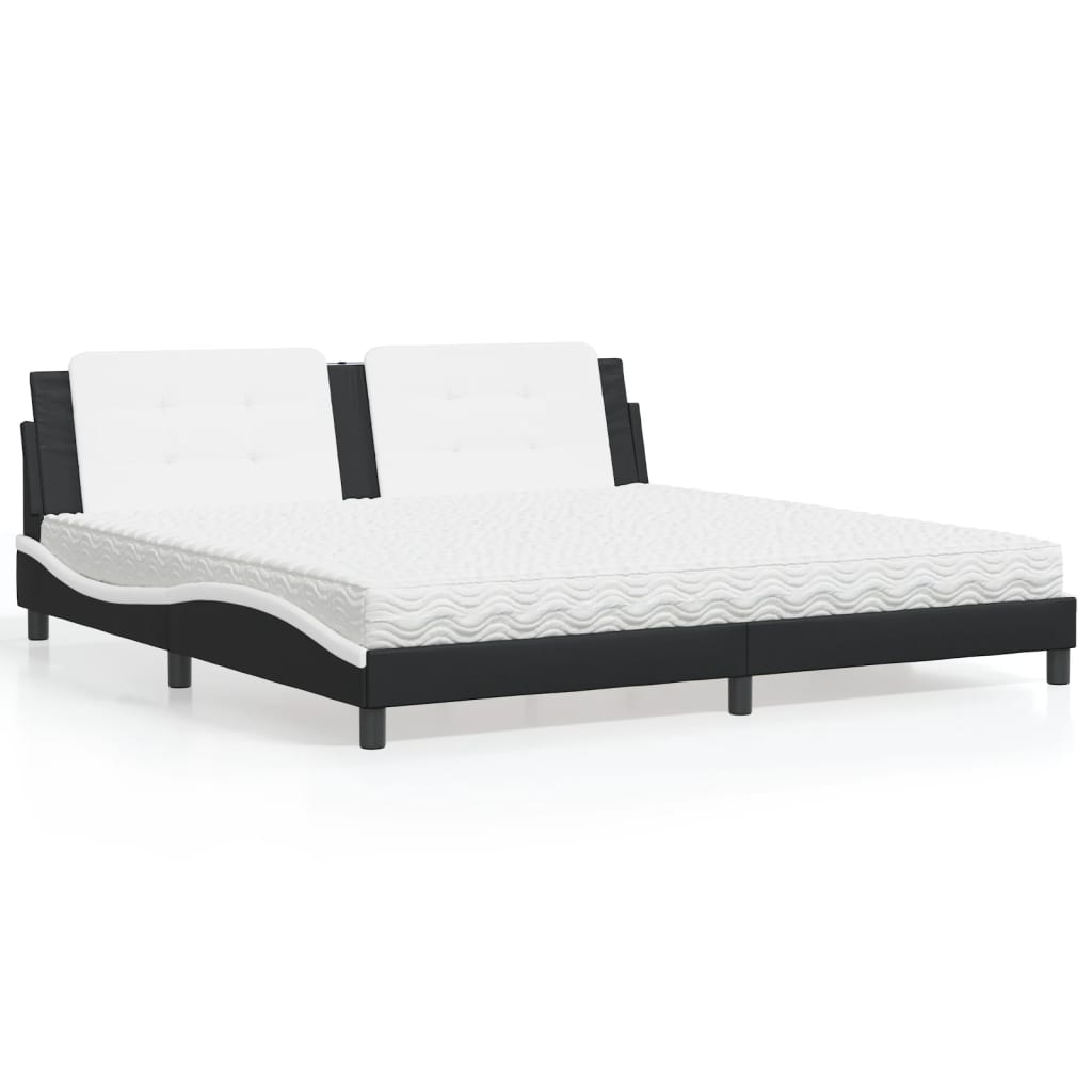 Bed met matras kunstleer zwart en wit 200x200 cm