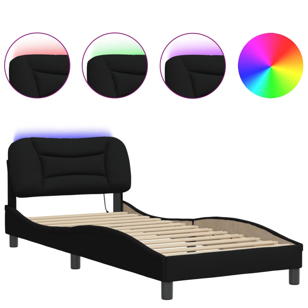 Bedframe met LED-verlichting stof zwart 90x190 cm Bedden & bedframes | Creëer jouw Trendy Thuis | Gratis bezorgd & Retour | Trendy.nl