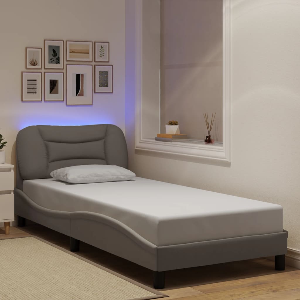 Bedframe met LED-verlichting stof taupe 90x190 cm Bedden & bedframes | Creëer jouw Trendy Thuis | Gratis bezorgd & Retour | Trendy.nl