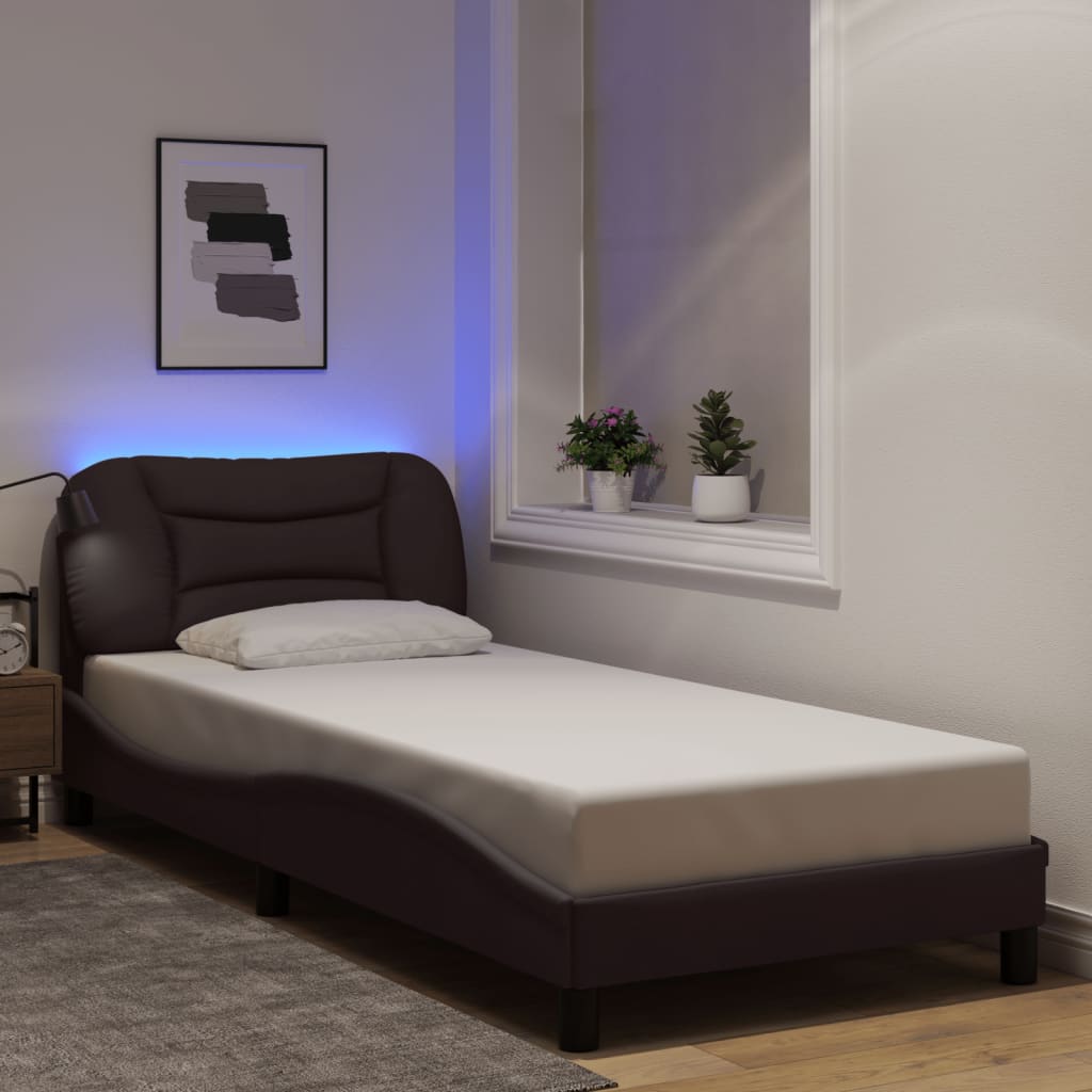 Bedframe met LED-verlichting stof donkerbruin 90x200 cm Bedden & bedframes | Creëer jouw Trendy Thuis | Gratis bezorgd & Retour | Trendy.nl