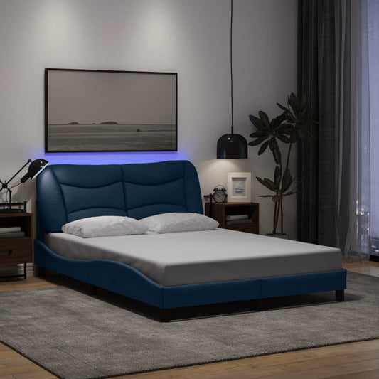 Bedframe met LED-verlichting stof blauw 120x200 cm