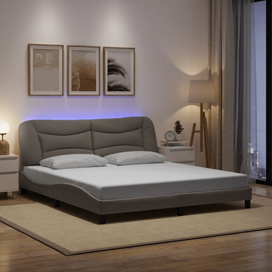 Bedframe met LED-verlichting stof taupe 180x200 cm