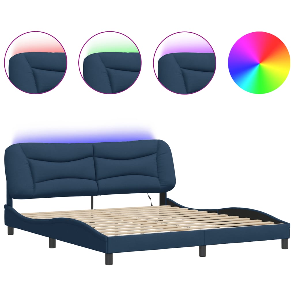 Bedframe met LED-verlichting stof blauw 180x200 cm Bedden & bedframes | Creëer jouw Trendy Thuis | Gratis bezorgd & Retour | Trendy.nl