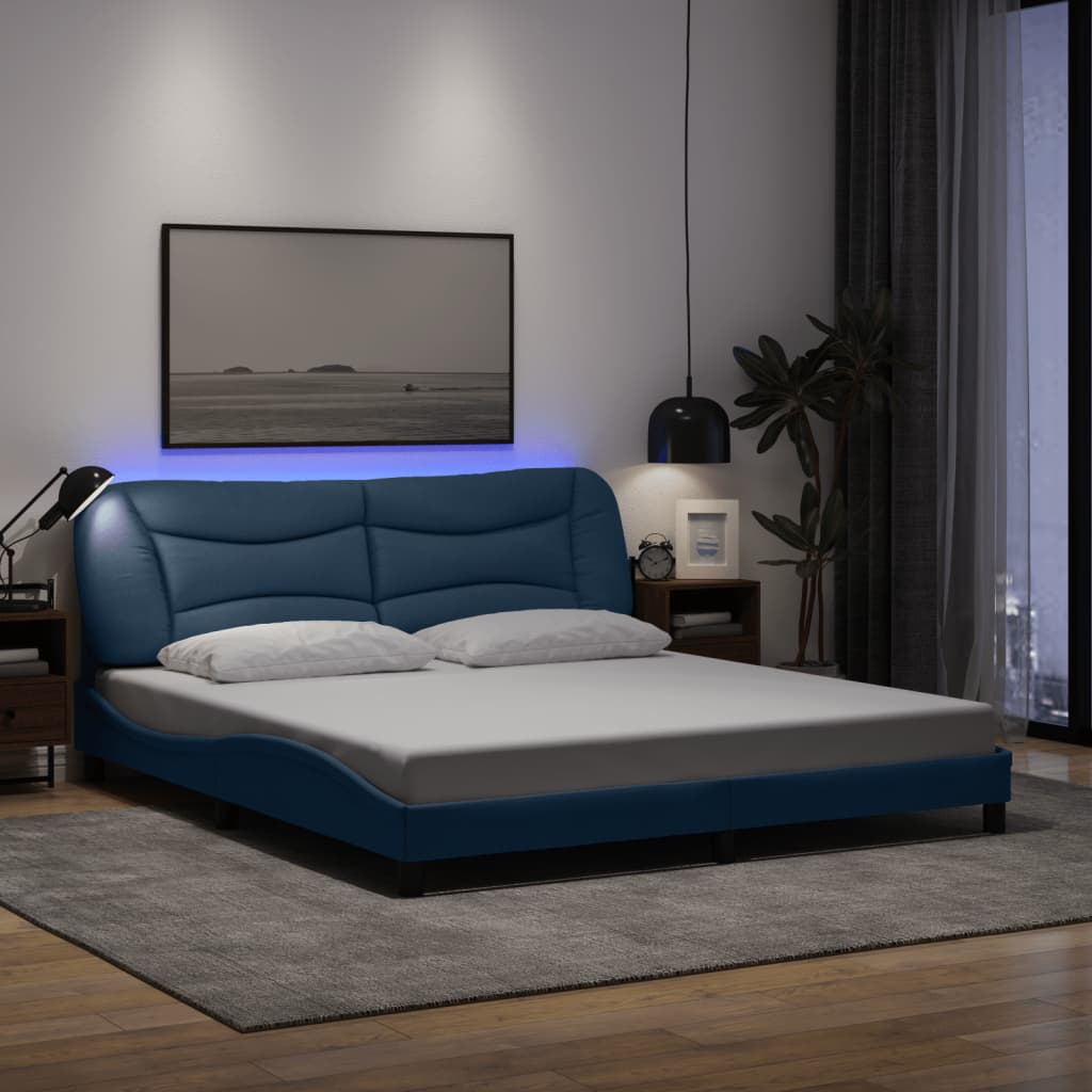 Bedframe met LED-verlichting stof blauw 180x200 cm Bedden & bedframes | Creëer jouw Trendy Thuis | Gratis bezorgd & Retour | Trendy.nl