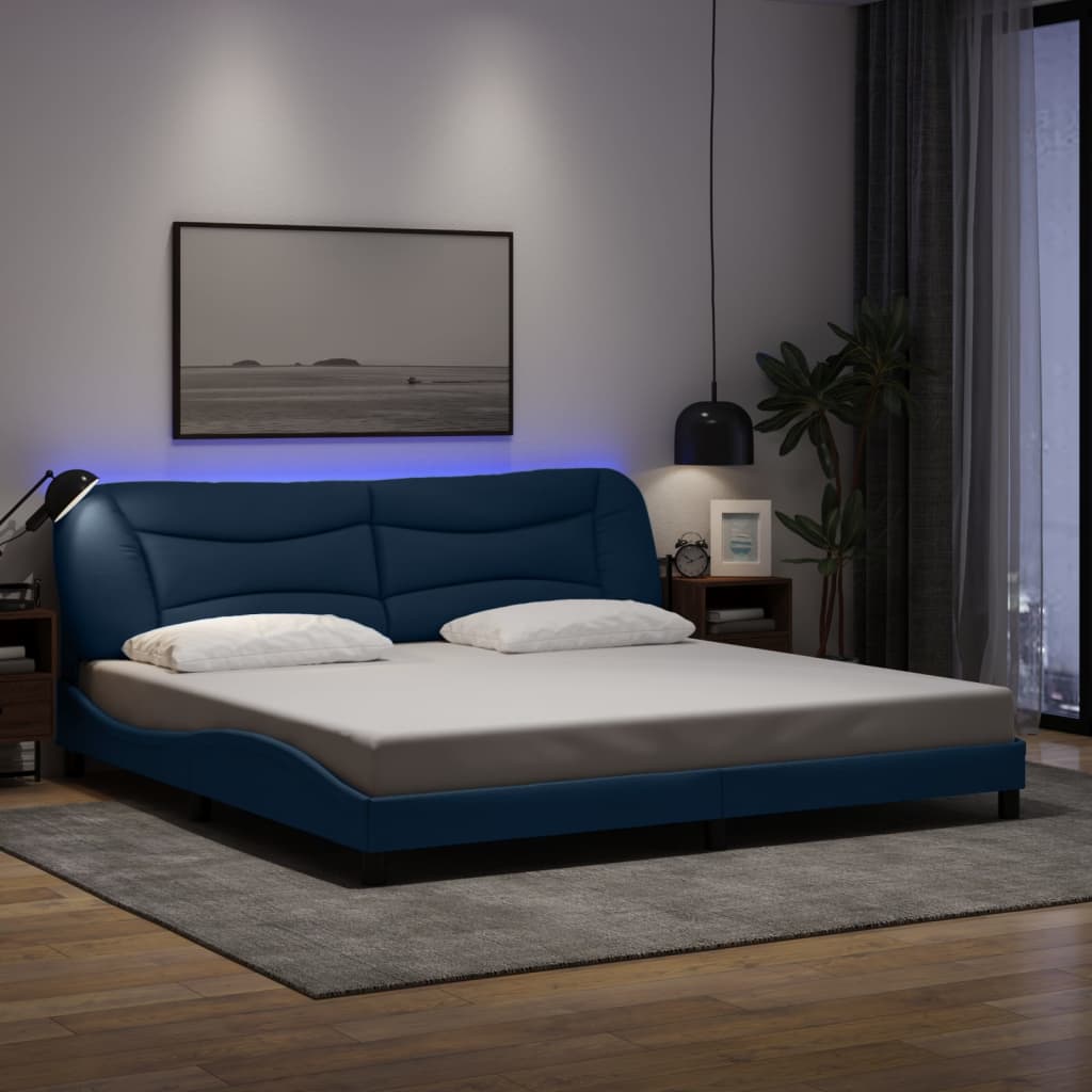 Bedframe met LED-verlichting stof blauw 200x200 cm