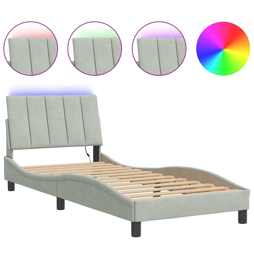 Bedframe met LED-verlichting fluweel lichtgrijs 90x190 cm