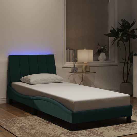 Bedframe met LED-verlichting fluweel donkergroen 90x190 cm