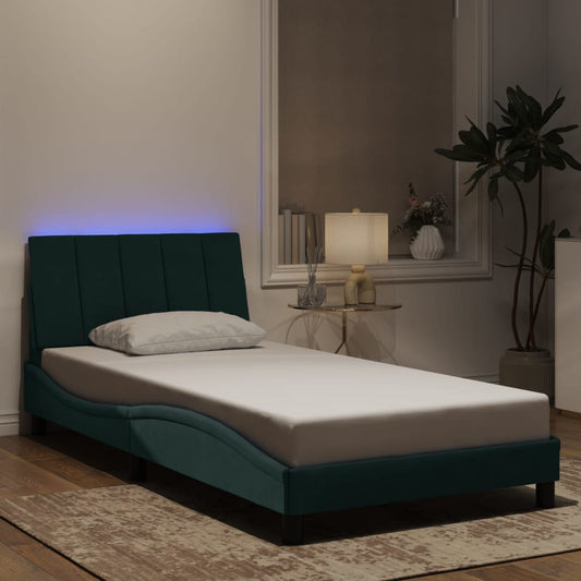 Bedframe met LED-verlichting fluweel donkergroen 100x200 cm