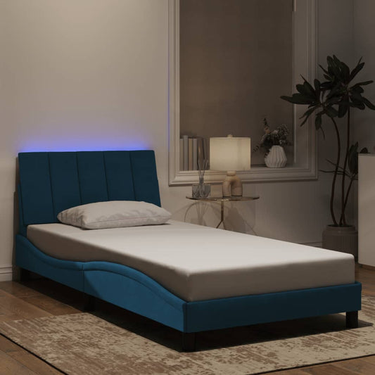 Bedframe met LED-verlichting fluweel blauw 100x200 cm