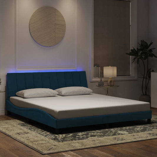 Bedframe met LED-verlichting fluweel blauw 180x200 cm