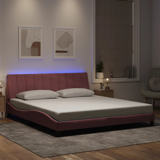 Bedframe met LED-verlichting fluweel roze 180x200 cm