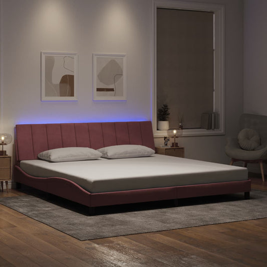 Bedframe met LED-verlichting fluweel roze 200x200 cm