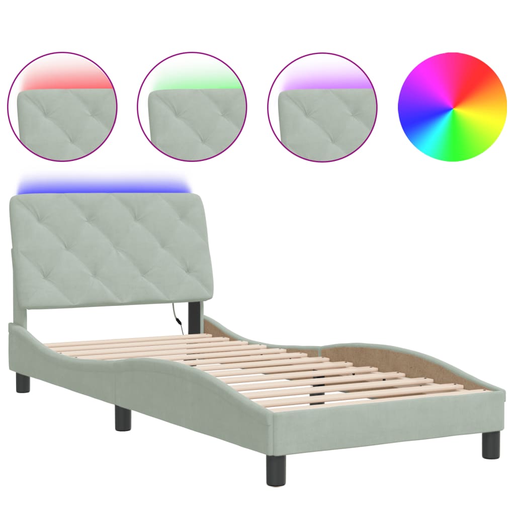 Bedframe met LED-verlichting fluweel lichtgrijs 90x190 cm Bedden & bedframes | Creëer jouw Trendy Thuis | Gratis bezorgd & Retour | Trendy.nl