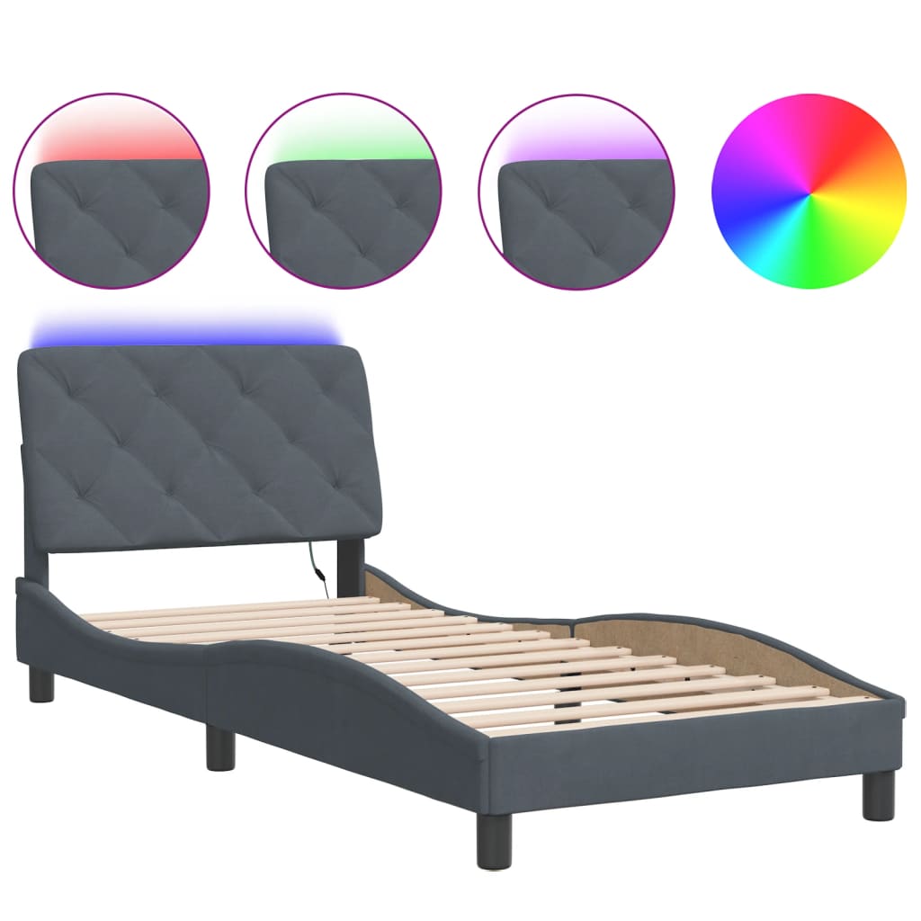 Bedframe met LED-verlichting fluweel donkergrijs 90x190 cm Bedden & bedframes | Creëer jouw Trendy Thuis | Gratis bezorgd & Retour | Trendy.nl