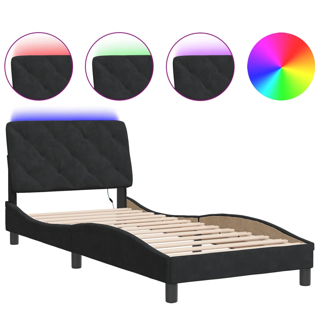 Bedframe met LED-verlichting fluweel zwart 90x190 cm Bedden & bedframes | Creëer jouw Trendy Thuis | Gratis bezorgd & Retour | Trendy.nl