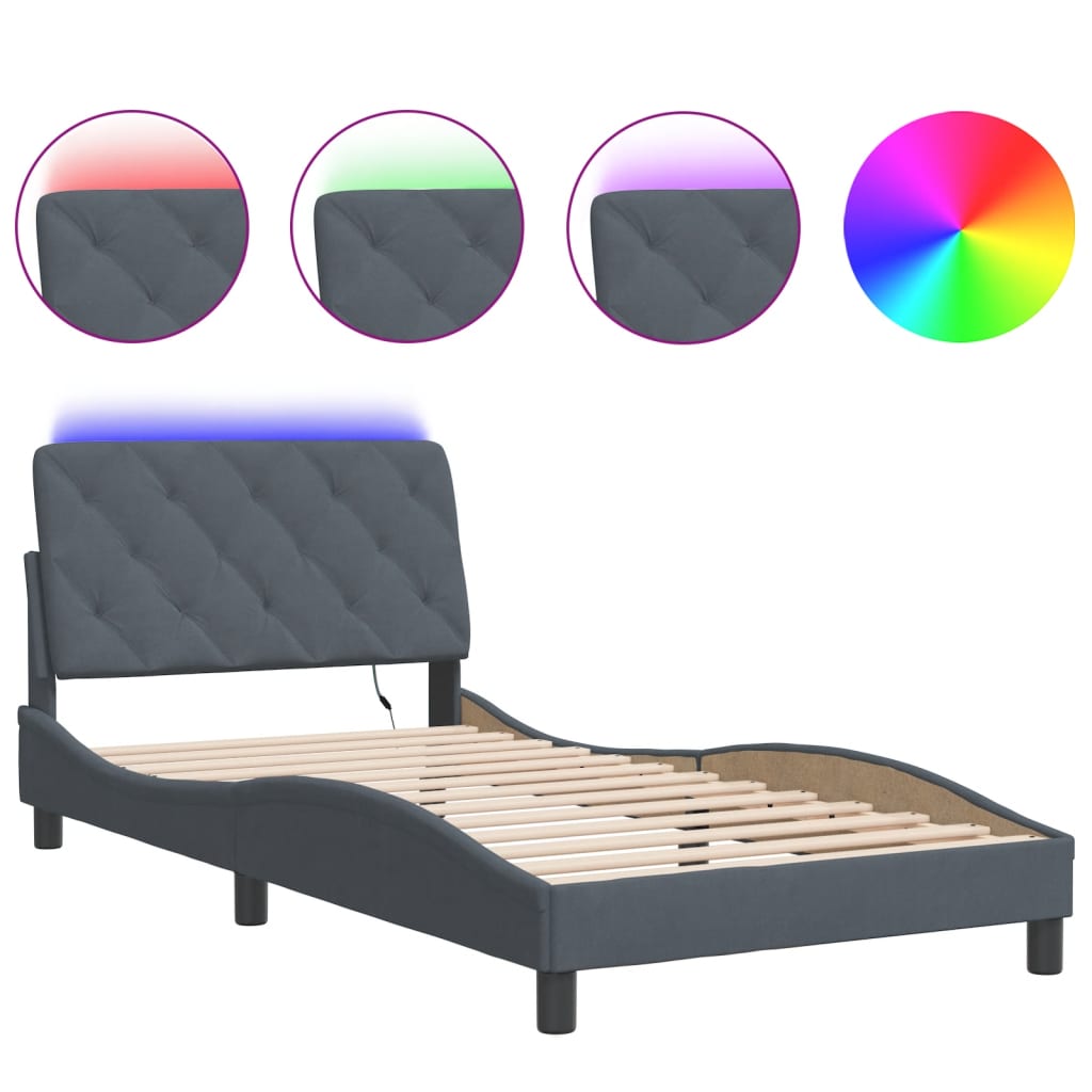 Bedframe met LED-verlichting fluweel donkergrijs 100x200 cm Bedden & bedframes | Creëer jouw Trendy Thuis | Gratis bezorgd & Retour | Trendy.nl