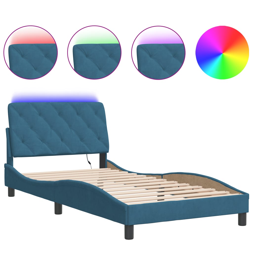 Bedframe met LED-verlichting fluweel blauw 100x200 cm Bedden & bedframes | Creëer jouw Trendy Thuis | Gratis bezorgd & Retour | Trendy.nl