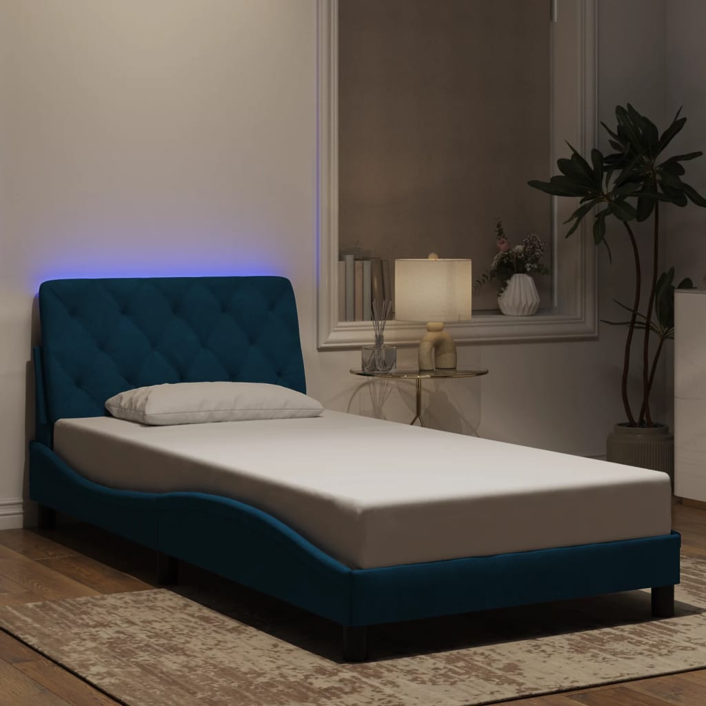 Bedframe met LED-verlichting fluweel blauw 100x200 cm Bedden & bedframes | Creëer jouw Trendy Thuis | Gratis bezorgd & Retour | Trendy.nl